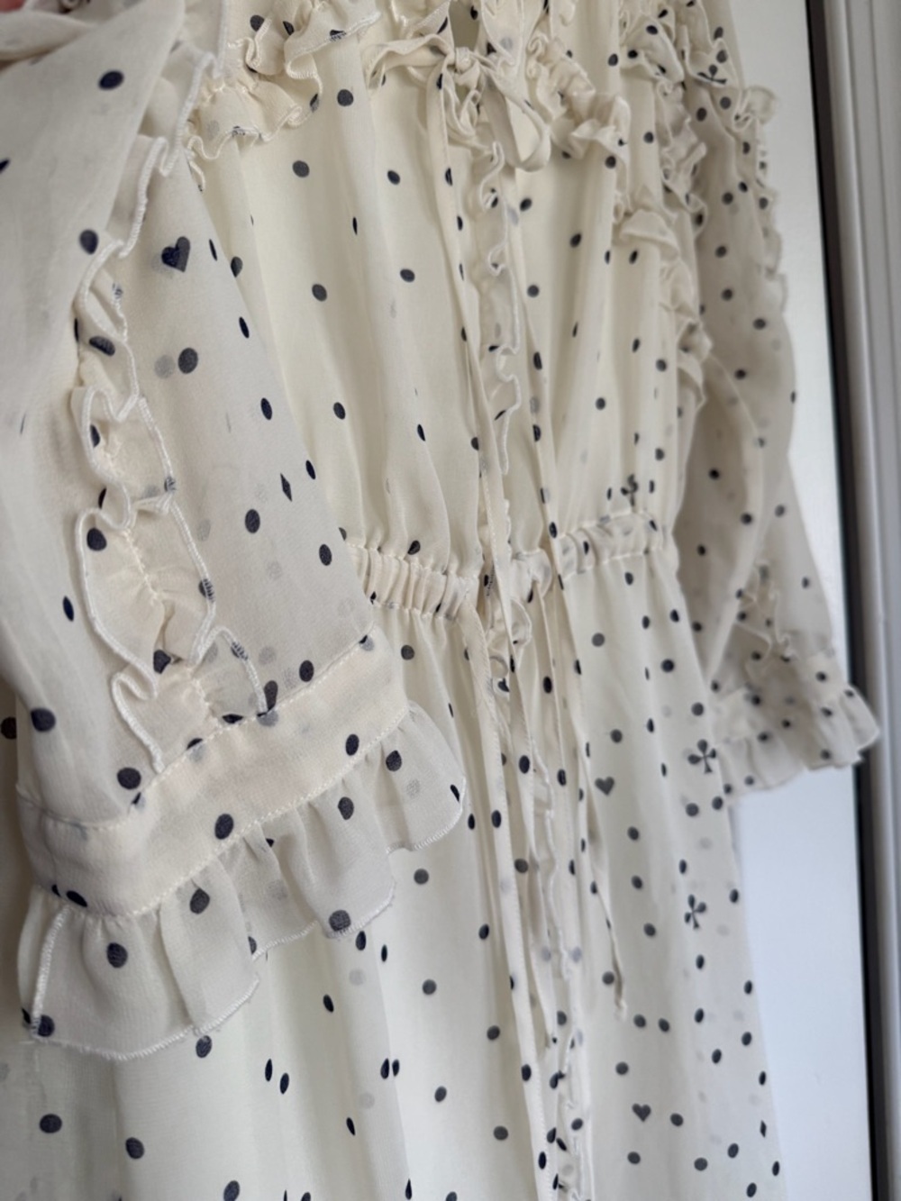 Koché Collective Polka Dot Ruffle Lace-Up Dress Size 36 Sheer Romantic - Picture 5 of 11